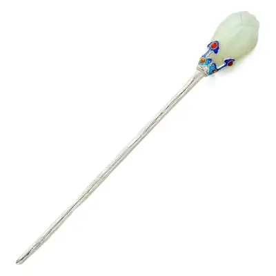 Ethnic Style Magnolia Orchid White Jade Sterling Silver S925 Hairpin Women's Hanfu Headwear Plate Hairpin Cloisonne Hair Jewelry Cheongsam