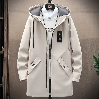 Men's 2022 Hooded Mid-Length Coat Beige