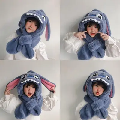 Kids Stitch Hooded Wool Winter Hat Blue