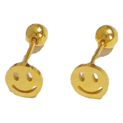 Titanium Steel K Gold Mini Smiley Earrings