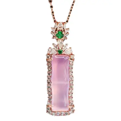 Guan Yu Pink Chalcedony Pendant with Agate Bamboo Joint Necklace