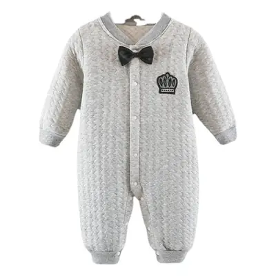 Baby Cotton Padded Jumpsuit Grey with Bow