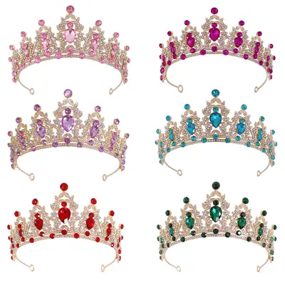European & American Bridal Crown with Green Rhinestones