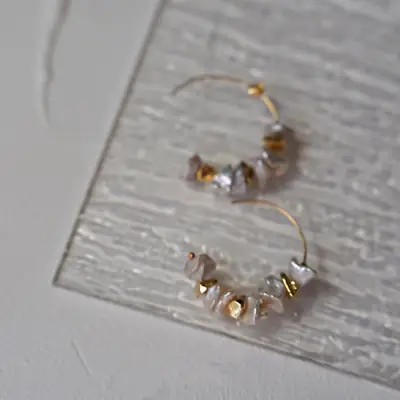 14K Gold Pearl Baroque Broken Earrings Set
