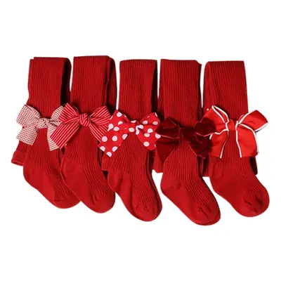 Red Bow Baby Socks for Girls Autumn Winter Warm Leggings