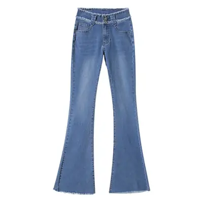 Fleece Lined Flared Jeans Women High Waist Slim Fit