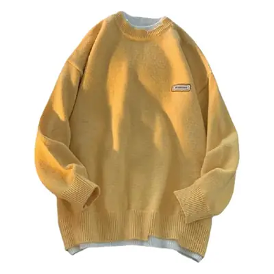 Men Green Knitted Crewneck Sweater Winter Warm Loose Fit