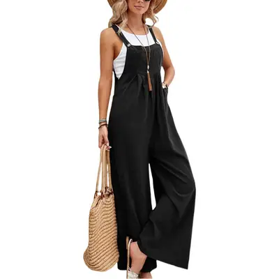 Women's Green Wide Leg Trouser Set Mid Waist Overalls