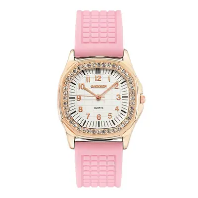 Women Square Rhinestone Quartz Watch Black Silicone