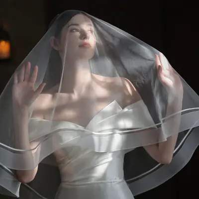 White Double-Layer Elastic Mesh Veil for Weddings