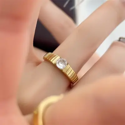 Titanium Gold Plated Women's Diamond Ring
