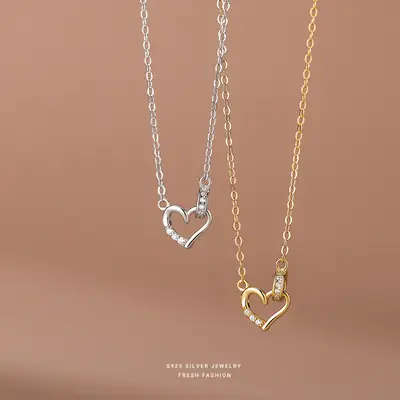 s925 Sterling Silver Love Double-Ring Necklace Women's Light Luxury All-Match Niche Design Ring-and-Ring Diamond-Set Clavicle Chain Wholesale