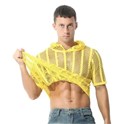 Men's Mesh Lace T-Shirt Cream Short Sleeve