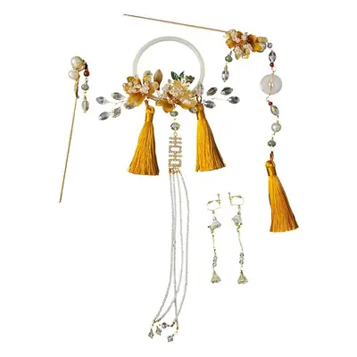 New Chinese Bride Hair Coiling Tassel Cheongsam Set