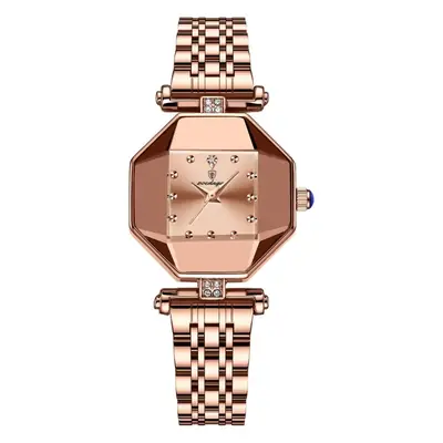 Women's Quartz Watch with Rose Gold Band & Diamond Dial