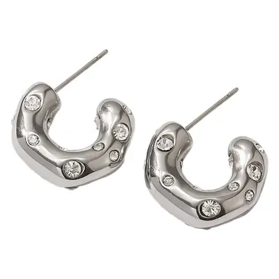 Titanium C-Shape Earrings Zirconium Silver
