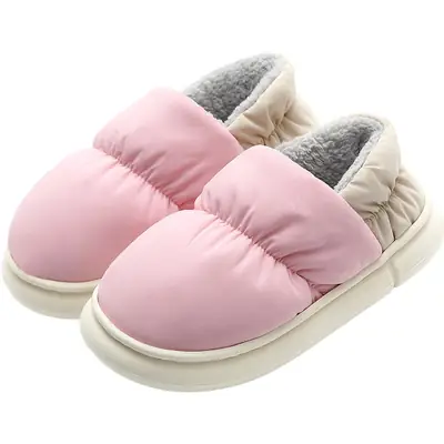 Women's Pink Winter Cotton Slippers with Velvet Interior