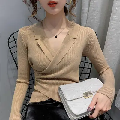 Women Slim Fit Knit Sweater Collar Base 2026
