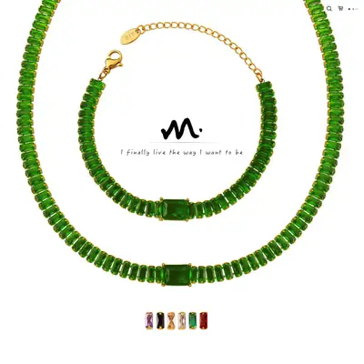 Purple Diamond Zircon Necklace Bracelet Set