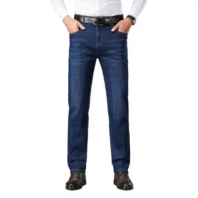 Middle-aged Men Jeans Dad Business Loose Stretch Spring and Autumn Thick Trousers