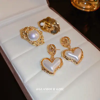Heart Pearl Earrings for Women Gold Plated