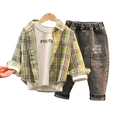 Girls Plaid Shirt & Jeans Set for Kids 1-4 Years