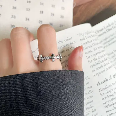925 Silver Open Ring with Floral Design