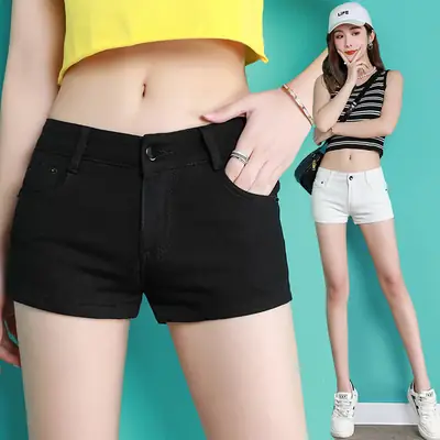 Low-Waisted Black Japanese Av Elastic Shorts for Women