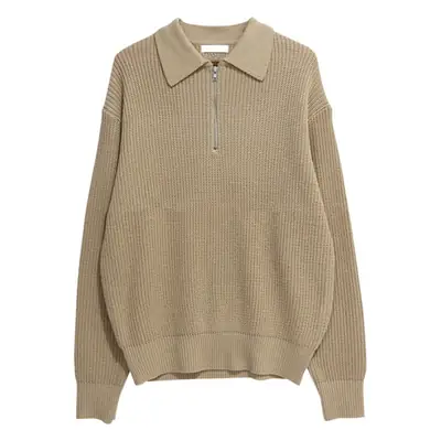 Men's Grey Knit Half Zip Sweater with White Trim