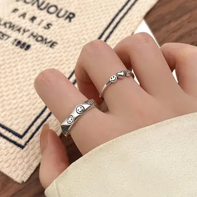 Silver Smiling Face Ring for Women 2022 New Fashion