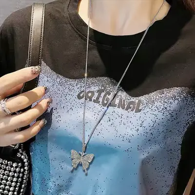 Full Diamond Butterfly Necklace for Women Men