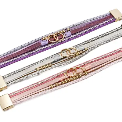 Multi Layer Woven Leather Bracelet with Magnetic Buckle