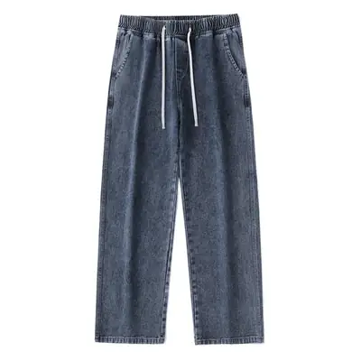 Muqiu Men Fleece-Lined Wide Leg Jeans Blue Grey Washed