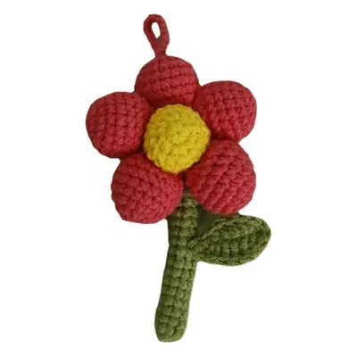 Red Flower Crocheted Pendant with Green Stem