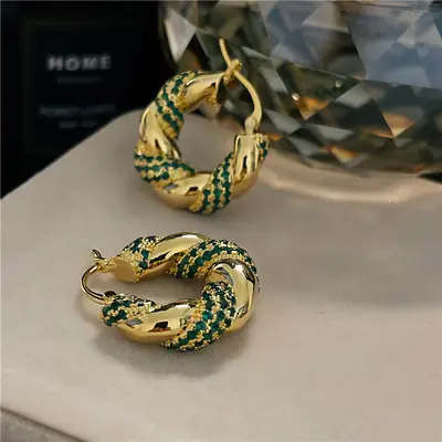 18K Gold Plated Blue Diamond Twist Earrings