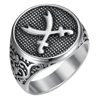 Men's Arabic Cross Stainless Steel Ring Silver