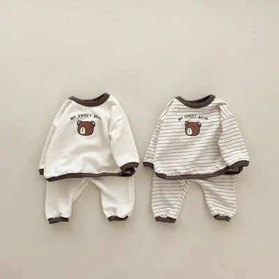 Baby Boomer Sweater Set Cartoon Bear Cream Spring Autumn
