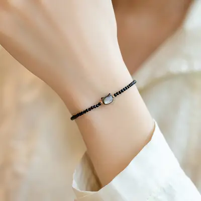 Adjustable Black Cat Shell Crystal Bracelet