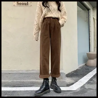 Women Retro Corduroy Suit Wide Leg Pants Autumn 2024