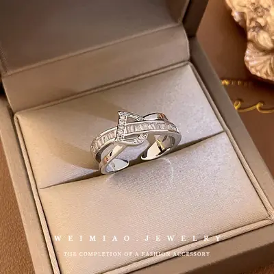 Silver Zircon Letter Double Ring for Women