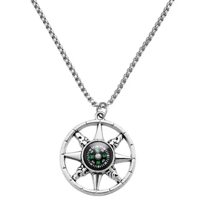 Men's Star Compass Necklace with Silver Chain