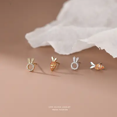 S999 Foot Silver Rabbit Earrings for Women