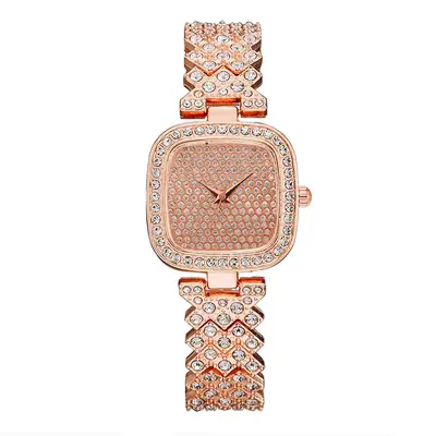 Women's Rhinestone Square Watch Gold Quartz