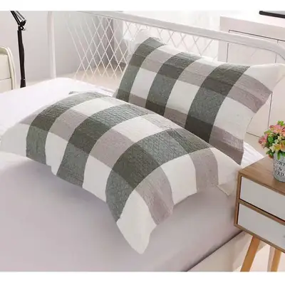 Vintage Grid 3-Layer Pillow Set Single Brown White