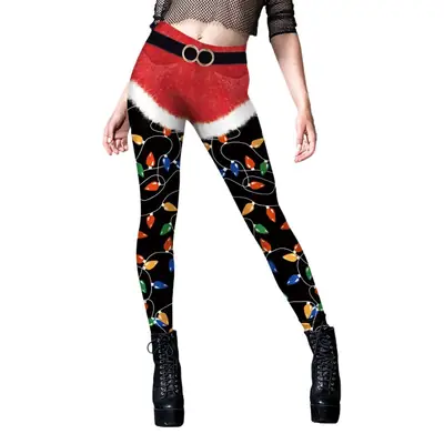 2024 Christmas Leggings Red Faux Fur Belted Women