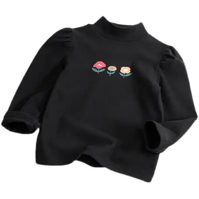 Girls Velvet 3-Flower T-Shirt Purple Long Sleeve