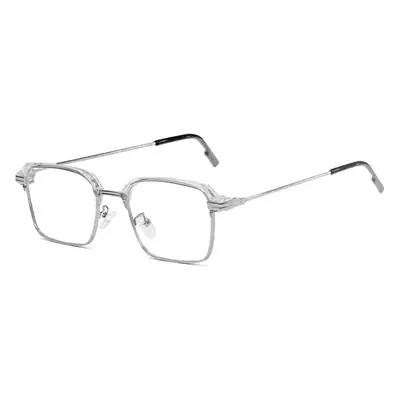 Men's Silver Half Frame Myopia Glasses with Prescription Anti-Blue Light