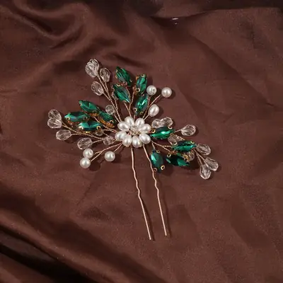 Golden European Rhinestone Hairpin for Wedding Brides
