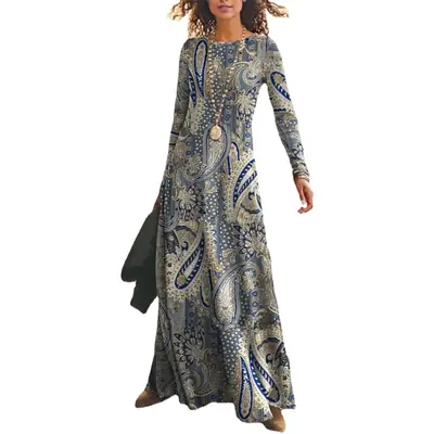 2025 Spring Floral Paisley Long Sleeve Dress