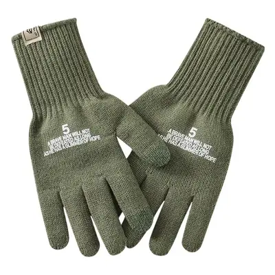 Vintage knitted gloves five-finger winter outdoor cycling cold-proof warm wear-resistant non-slip touch screen riding gloves men
